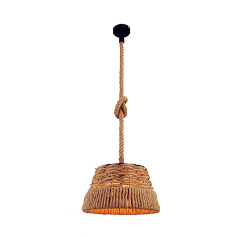 Industrial Tapered Hanging Light Kit 1 Head Rope Ceiling Pendant Lamp with Hand Woven Design for Restaurant