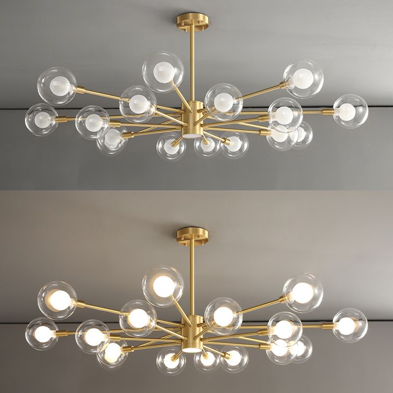 Contemporary Clear Glass Hanging Light Fixtures Starburst Sockets Chandelier for Living Room