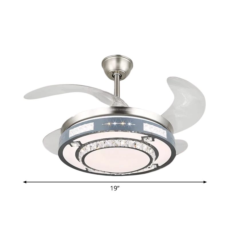 Ronde hangende ventilatorlampbeveiliging Modern Crystal 19 "Wide Led Silver Semi Flush Mount Light, 4 Blades