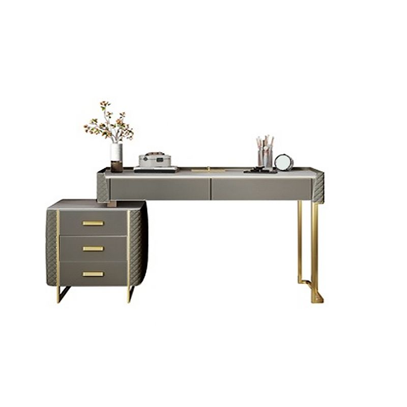 Glam Style Slate Top Vanity Table Faux Leather Material Dressing Table