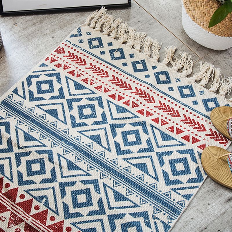 Blue Boheems RUG COTTONA AMERICANA PATRIJD Tapijt Fringe binnen Teken voor slaapkamer