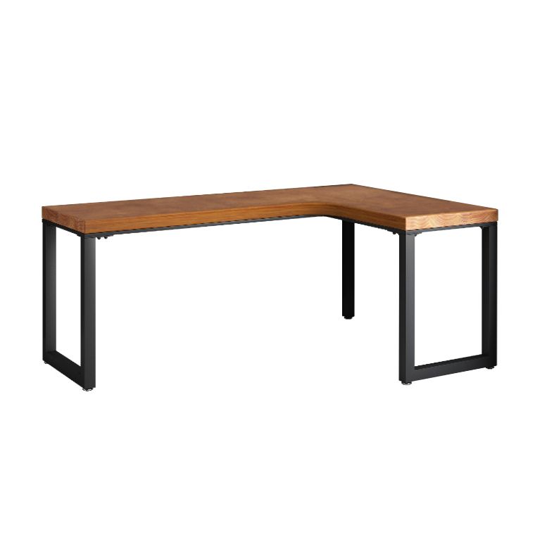 Industrial Solid Wood Writing Desk L-Shape Office Desk with Metal Legs