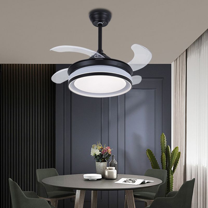 LED Ceiling Fan Lighting in White / Black Finish Drum Shape Fan Fixture