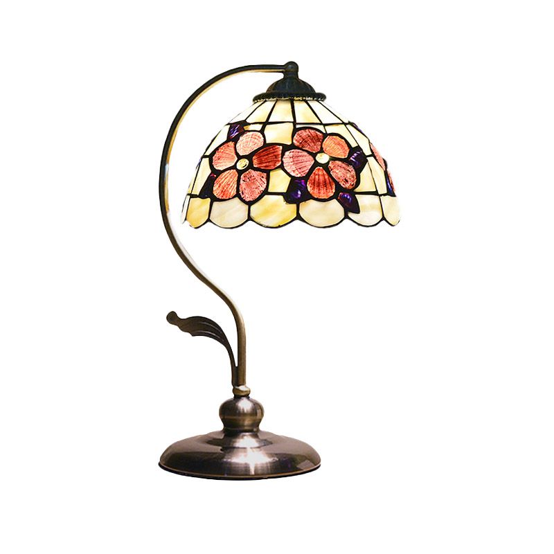 Natural Shell Red Nightstand Light Flower Pattern 1 Head Mediterranean Table Lamp