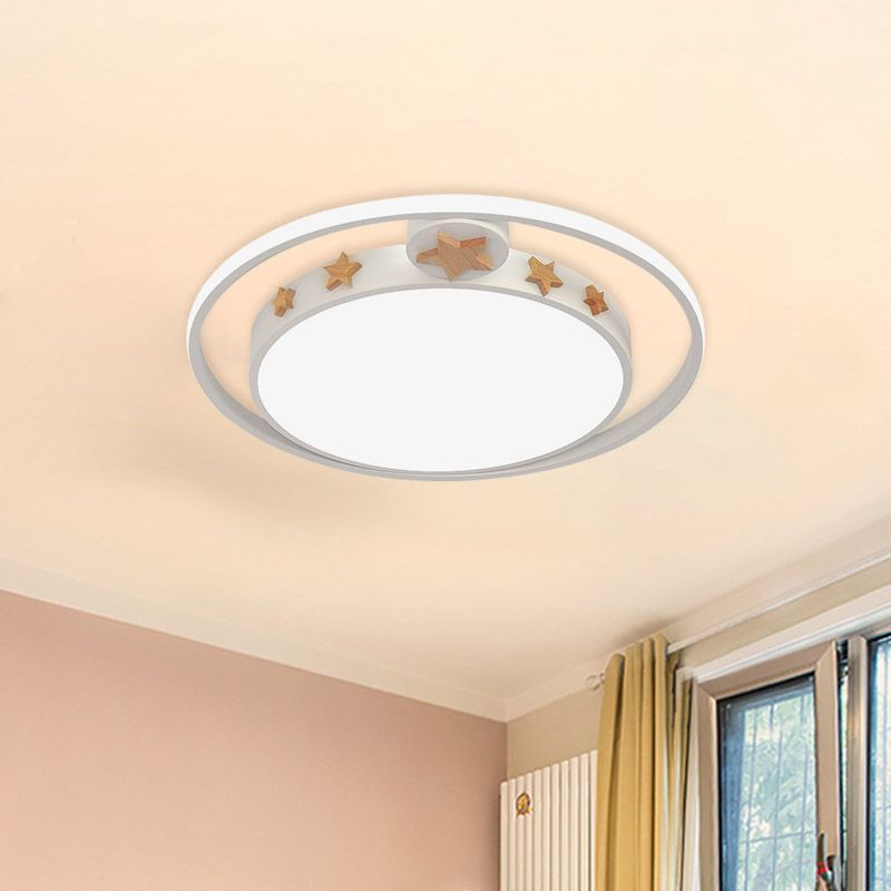 Acrylic Round Flush Mounted Lighting Cartoon Led Ceiling Lamp in Pink/White/Gray for Bedroom