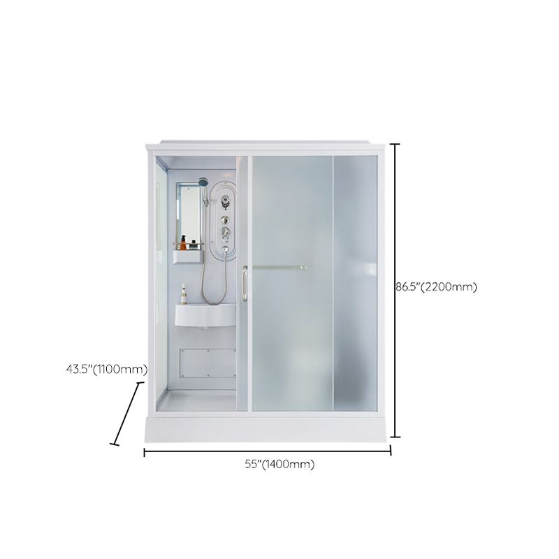 Modern Shower Stall Frosted Single Sliding Shower Stall in White