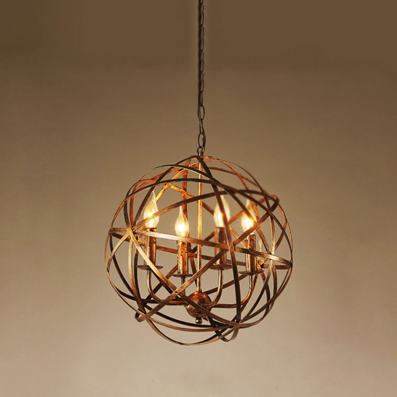 4 Lights Metal Pendant Ceiling Fixture Lamp Rustic with Globe Foyer and Hall Chandelier Lighting