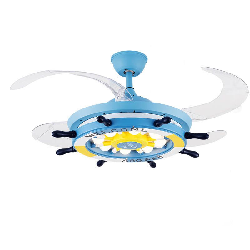 Méditerranéen Gondoir Pendant ventilateur Light Metallic Child Child Room LED Semi Flush Plafond Light