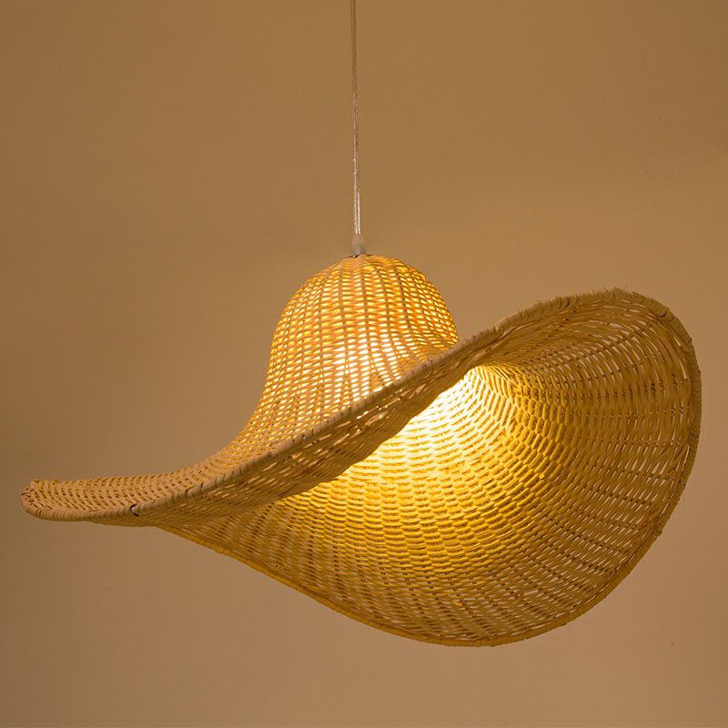 Sud-est asiatico cappello di ghigliottino la luce del soffitto di rattan singola sala pendente sospeso in legno