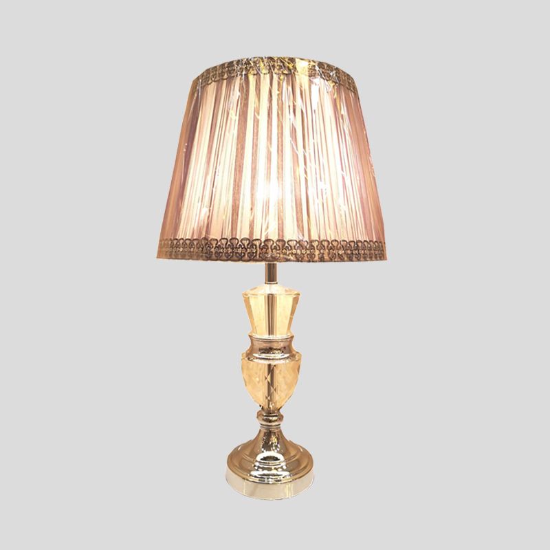 Pink Curvy Table Lamp Nordic 1 Head Faceted Crystal Desk Light with Fabric Shade