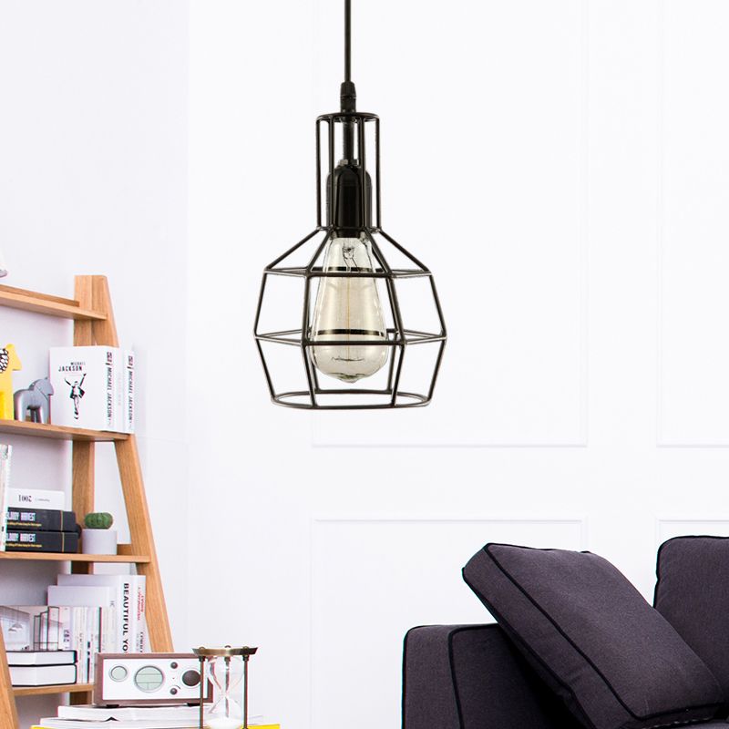 1-licht Prism Cage hanger plafondlicht retro zwart metaal hangende lamp armatuur voor woonkamer