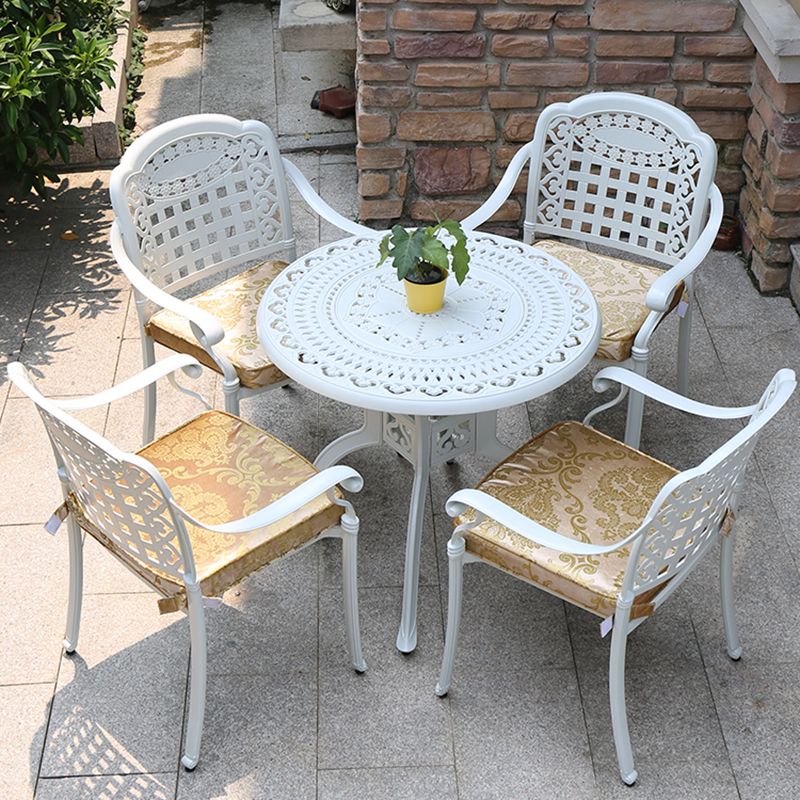 Contemporary White Metal Dining Armchair with Arm Patio Dining Chair