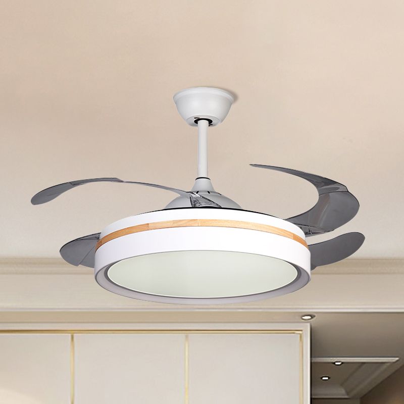 42 "W Iron Round Semi Flush Contemporary Led White Pendant ventilatorverlichting met 4 heldere messen