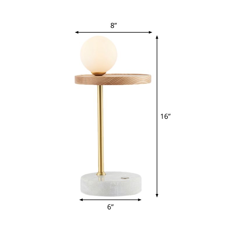 Sfera in legno comodino leggero asiatico 1 leggero lampada da tavolo da notte in vetro opale per soggiorno