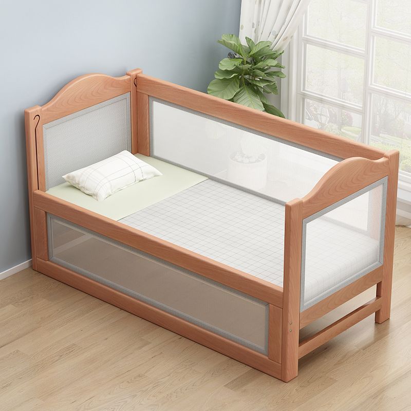 Scandinavian Panel Bed in Natural Solid Wood Bed with Guardrail