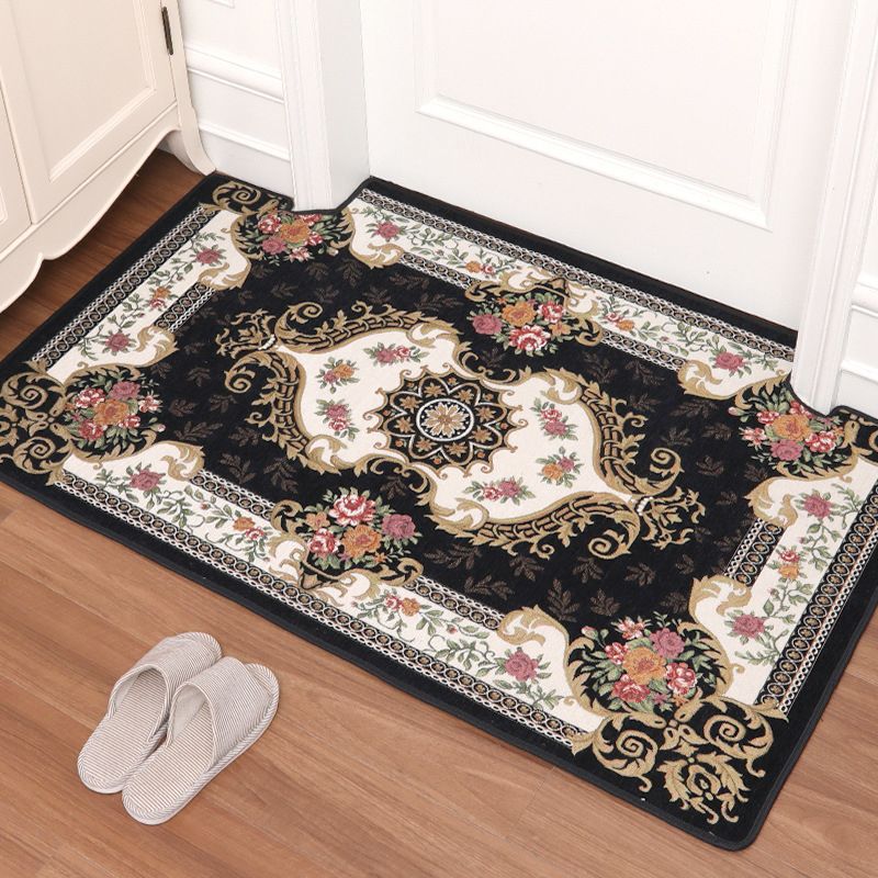 Vintage Peony Printed Rug Multicolor Synthetics Carpet Washable Pet Friendly Non-Slip Backing Rug for Door