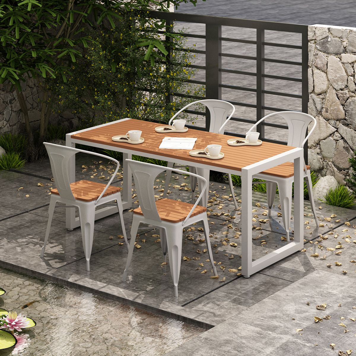 Metal Frame Contemporary Dining Table Outdoor Rectangle Patio Table