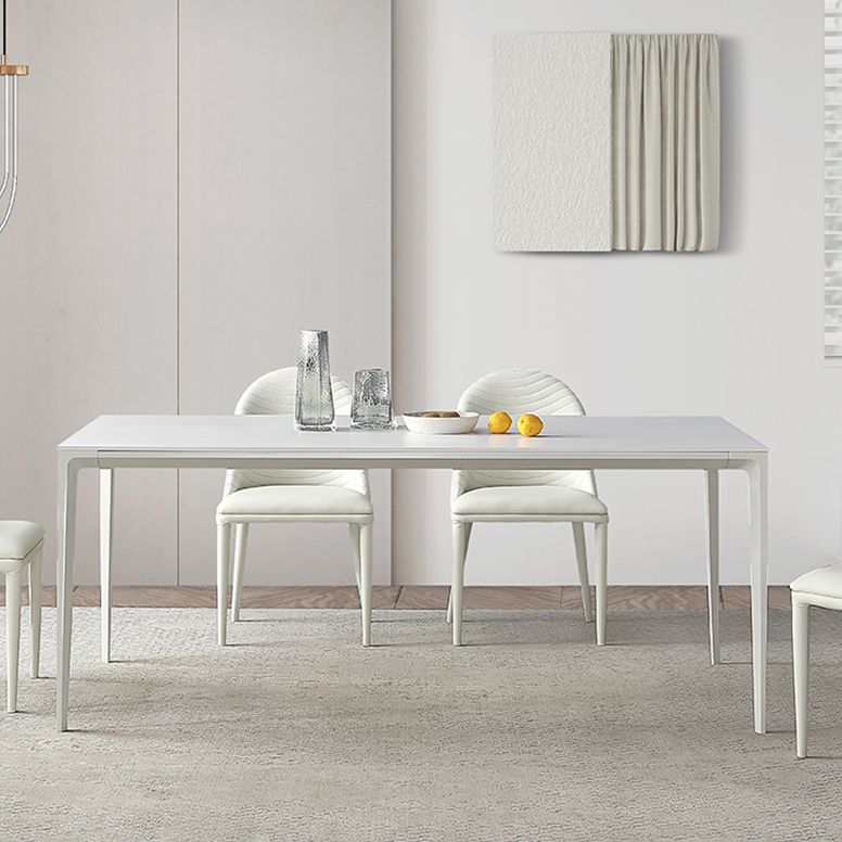 Modern White Rectangle Shape Dining Table Sintered Stone Kitchen Dining Table with 4 Legs Base