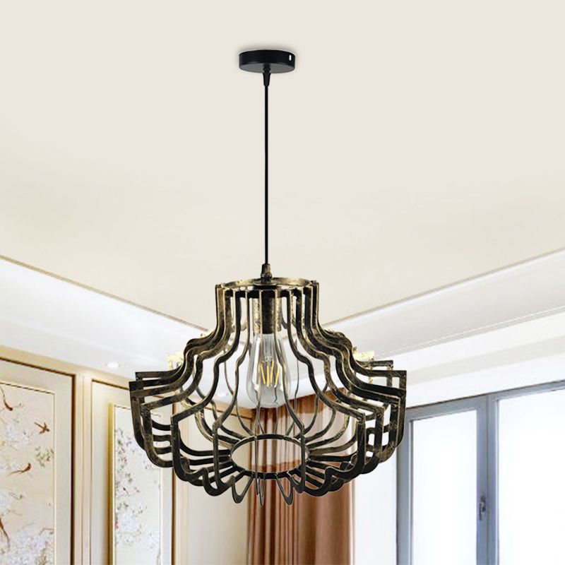 1 lumière de suspension géométrique lumineuse réglable en laiton de style vintage / fer rouille plafonnier plafond