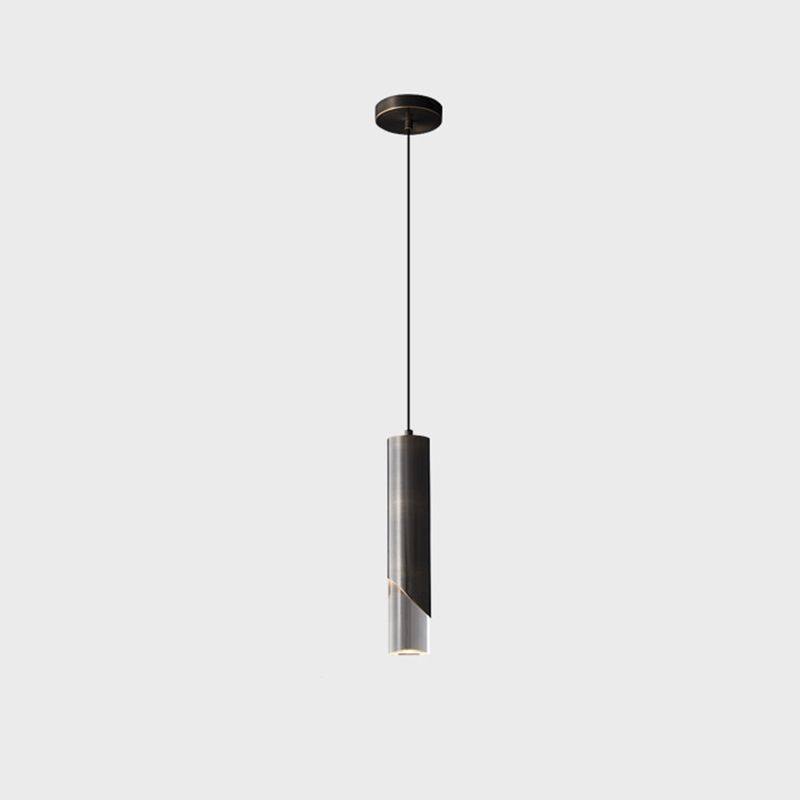 Lampe à suspension cylindrique en cuivre à pendentif unique Creative LED moderne avec une teinte acrylique