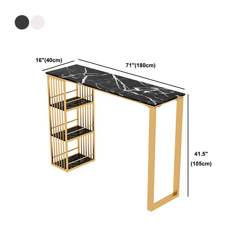 Glam Style Bar Table Bar Rectangle Fixed Wine Table with Storage