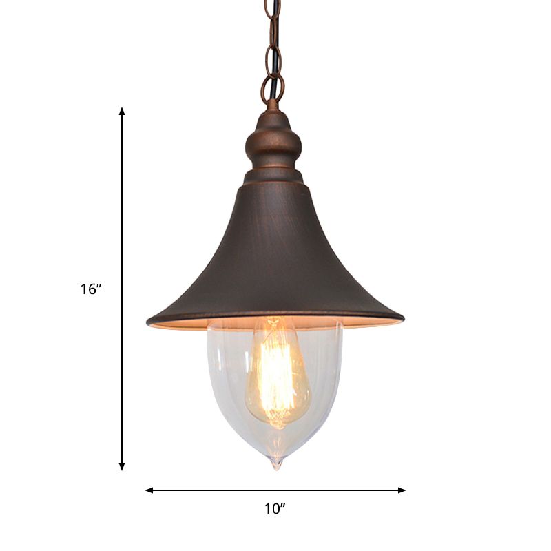 Black/Bronze/Gold Flared Hanging Light Country Style 1 Light Pendant Lighting with Clear Plastic Shade