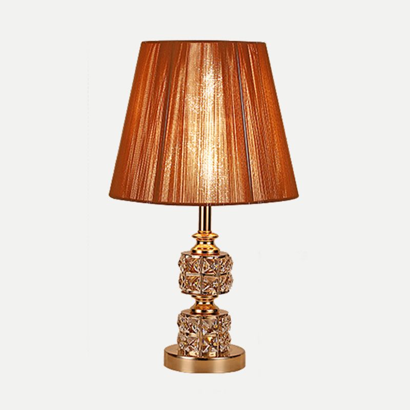 Conical Shade Crystal Task Lighting Modernist Fabric 1 Head Gold Small Desk Lamp