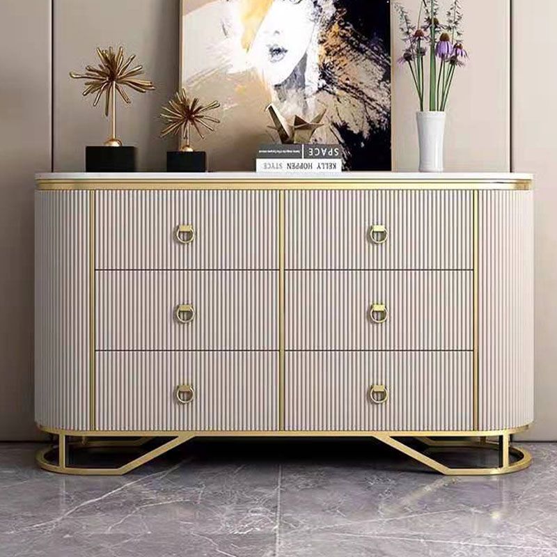 Glam Style Sideboard with 6 Drawer Buffet Table Stone Side Board for Dining Room