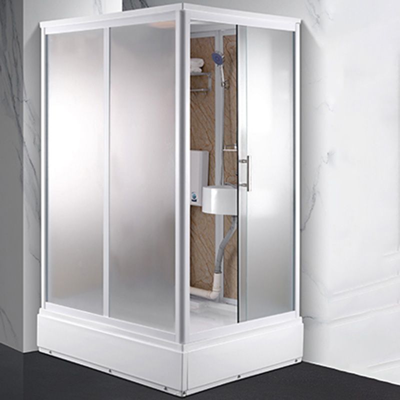 Contemporary Shower Stall Frosted Rectangle Shower Stall with Ceiling