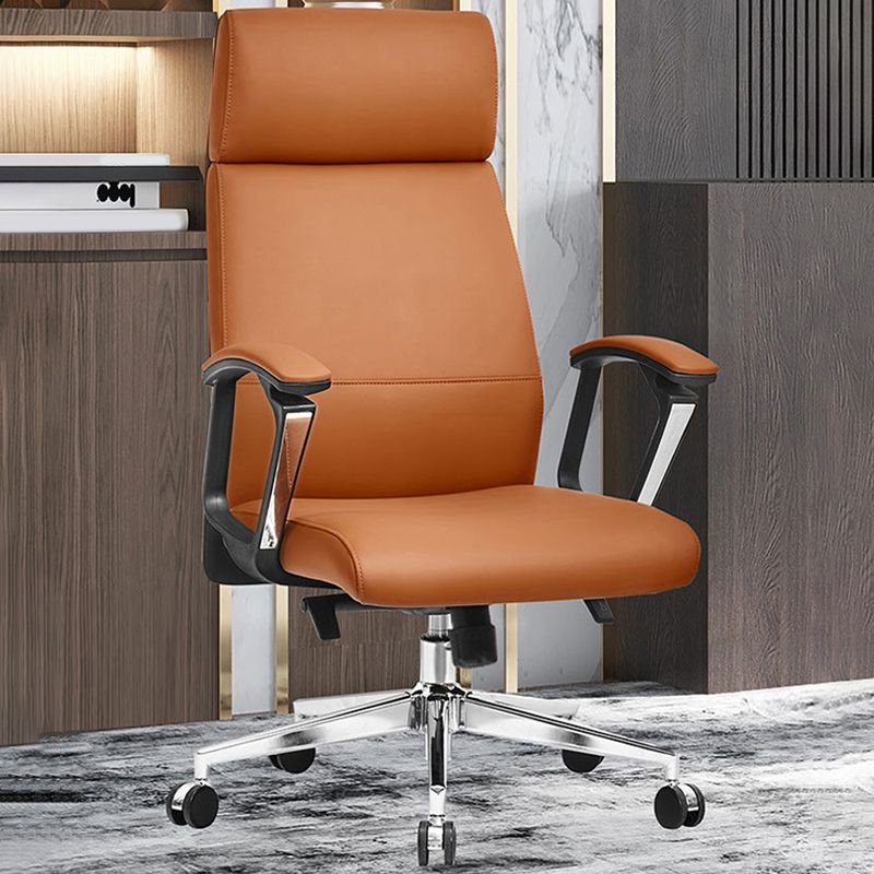 Modern Fixed Arms Office Chair Leather Tilt Mechanism No Distressing Desk Chair