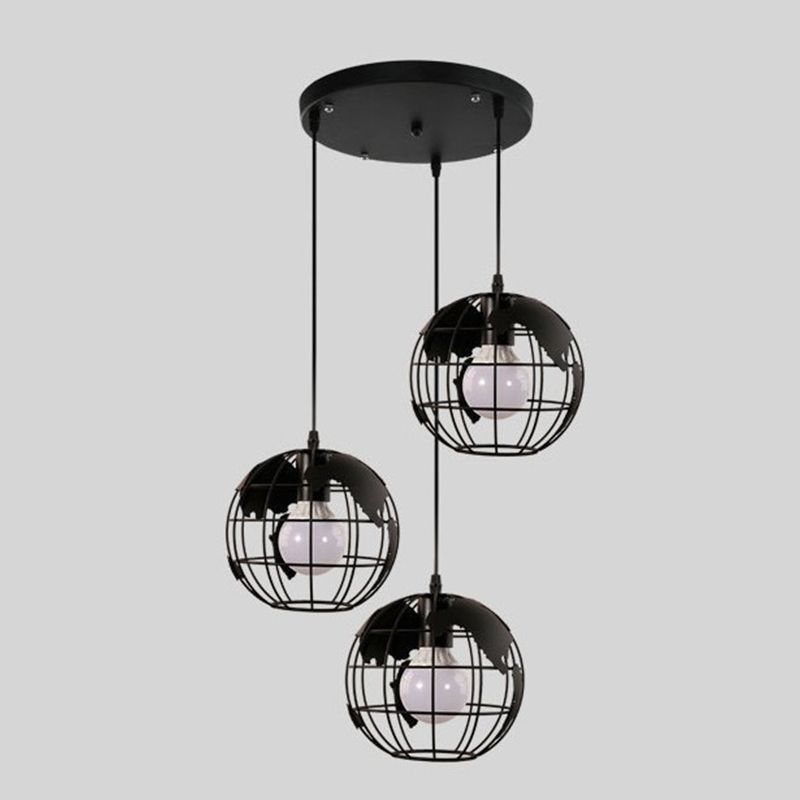 3 lumières Globe Light Pendant Style Industrial Metal Metal Hanging Lights for Restaurant