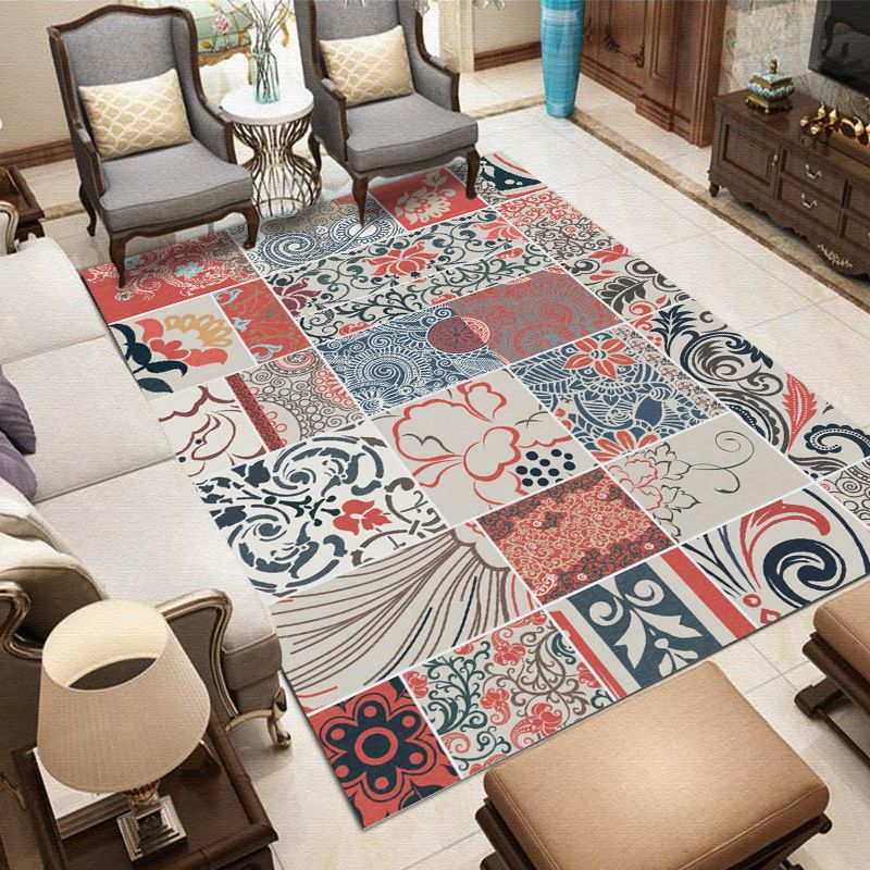 Moroccan Tribal Print Rug Multicolor Indoor Carpet Polyester Anti-Slip Backing Rug for Home Decor