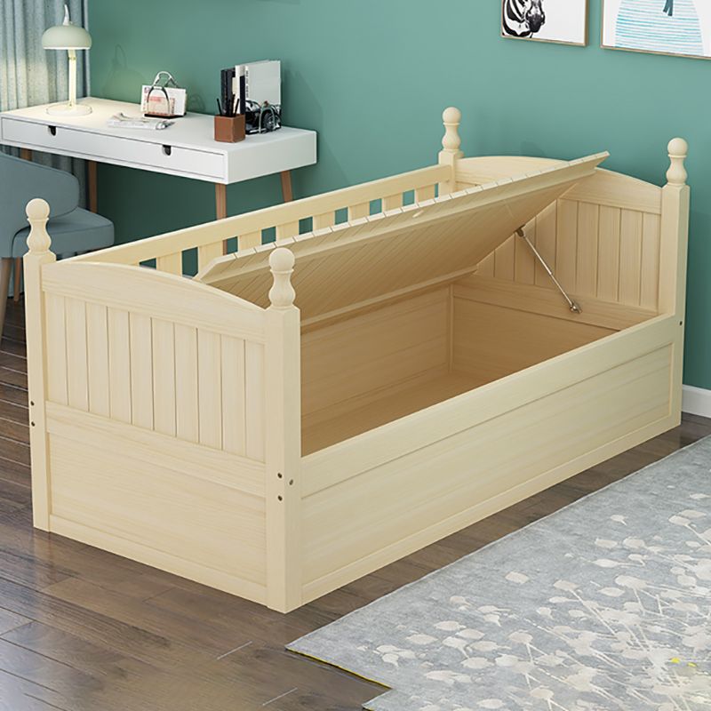 Scandinavian Pine Baby Crib Under Crib Storage Light Wood with Mattress