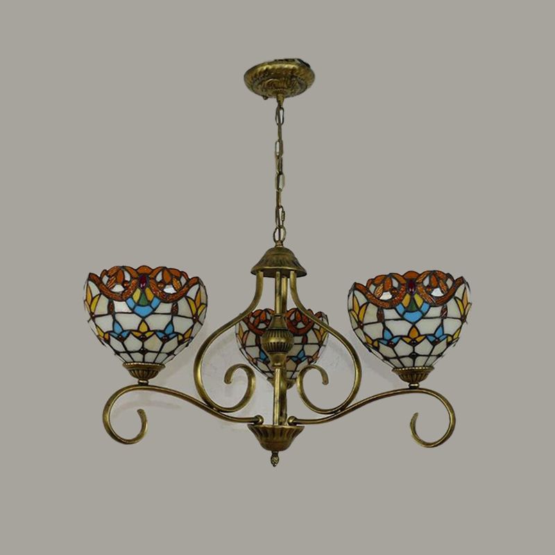 Lustre suspendu en forme de dôme 3/6/8 Lumières vitrail Tiffany Pendant Lighting Fixture en laiton antique