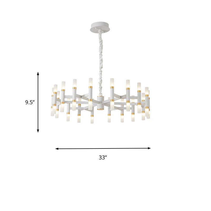 24/36/60 Lights LED Bedroom Chandelier with Tubular Iron Shade Modern Black/White Ceiling Pendant