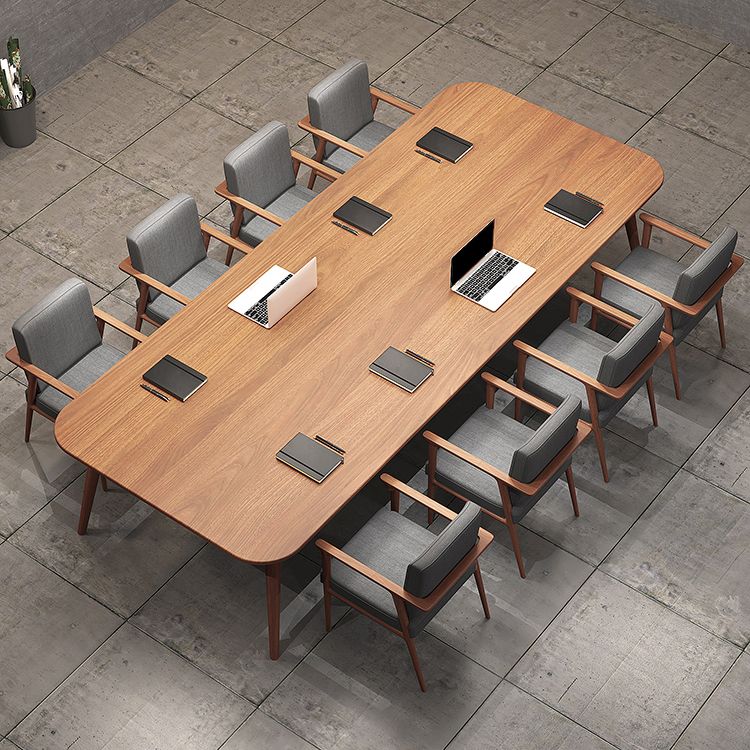 Rectangular Shaped Conference Table 4 Legs Task Desk in Brown