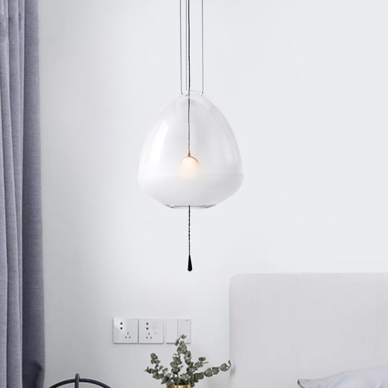 Elliptical Bedside Pendant Lighting Clear Frosted Glass 1-Head Simple Ceiling Suspension Lamp