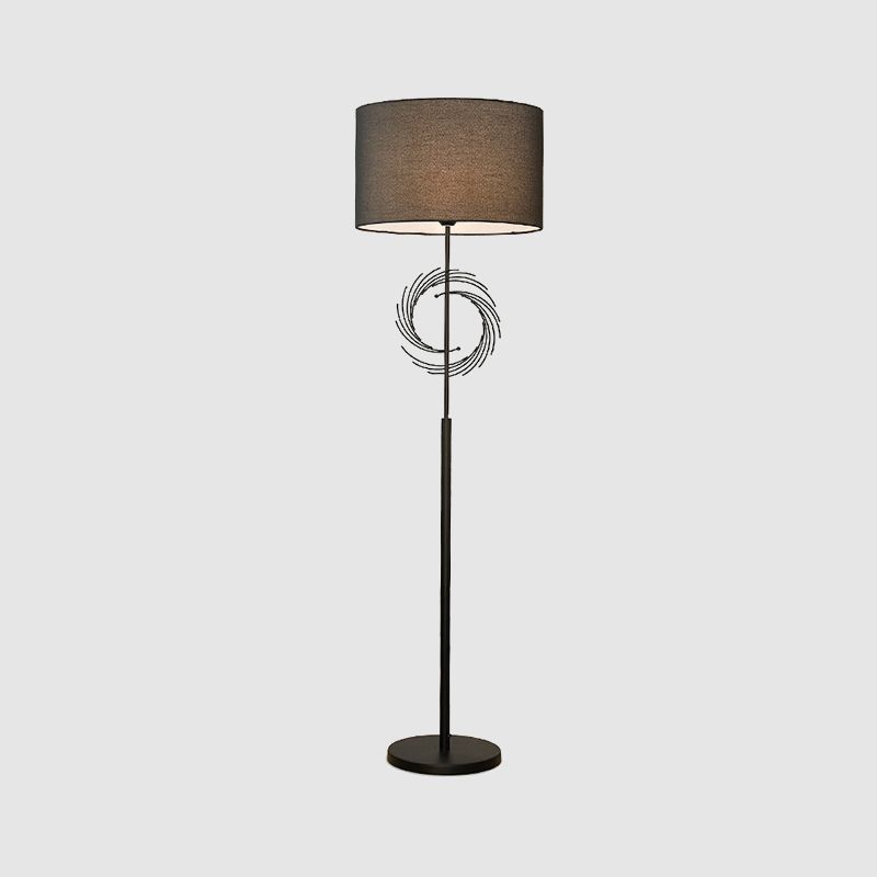 White/Black Circle Floor Light Simplicity 1 Bulb Metal Standing Lamp with Fabric Drum Shade