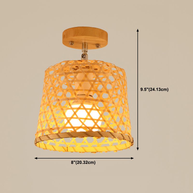 Asian Style Ceiling Lamp Bamboo Flush Mount Lighting for Hallway