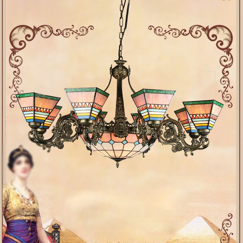 Horn shape Ceiling Pendant Tiffany Style Victorian Stained Glass Chandelier for Hotel