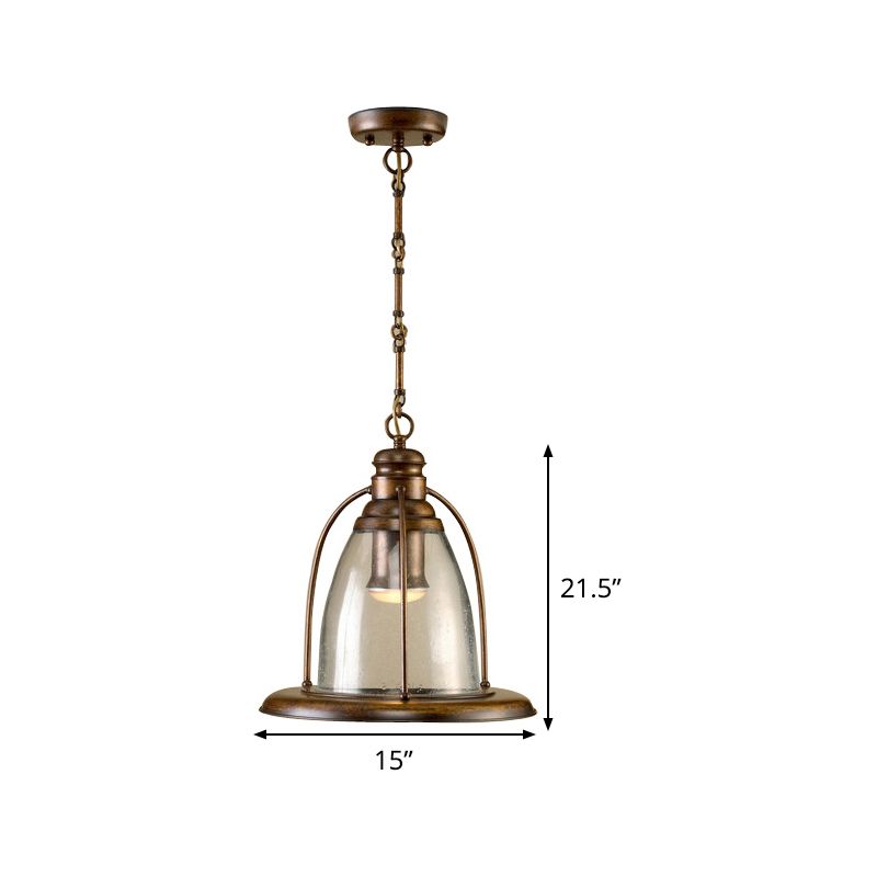 Brass 1-Light Ceiling Pendant Lamp Industrial Clear Glass Bell Hanging Light Fixture with Wire Cage