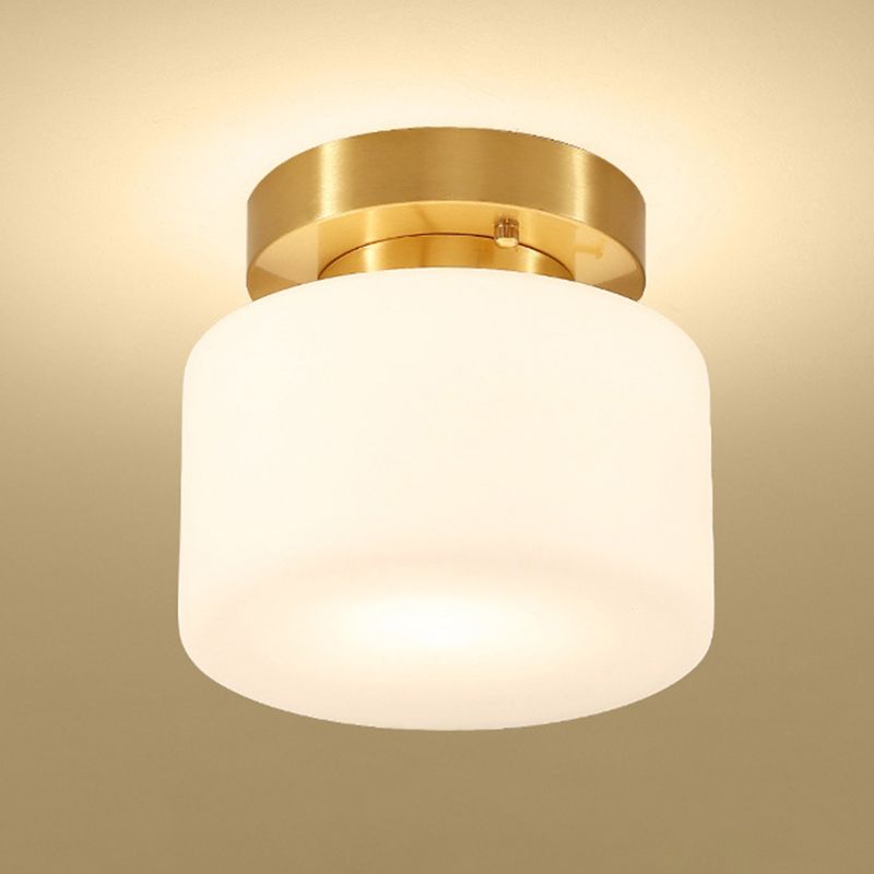 1 Light Cylindrical Glass Semi Flush Mount Lighting Modern Minimalism Gold Ceiling Light for Hallway