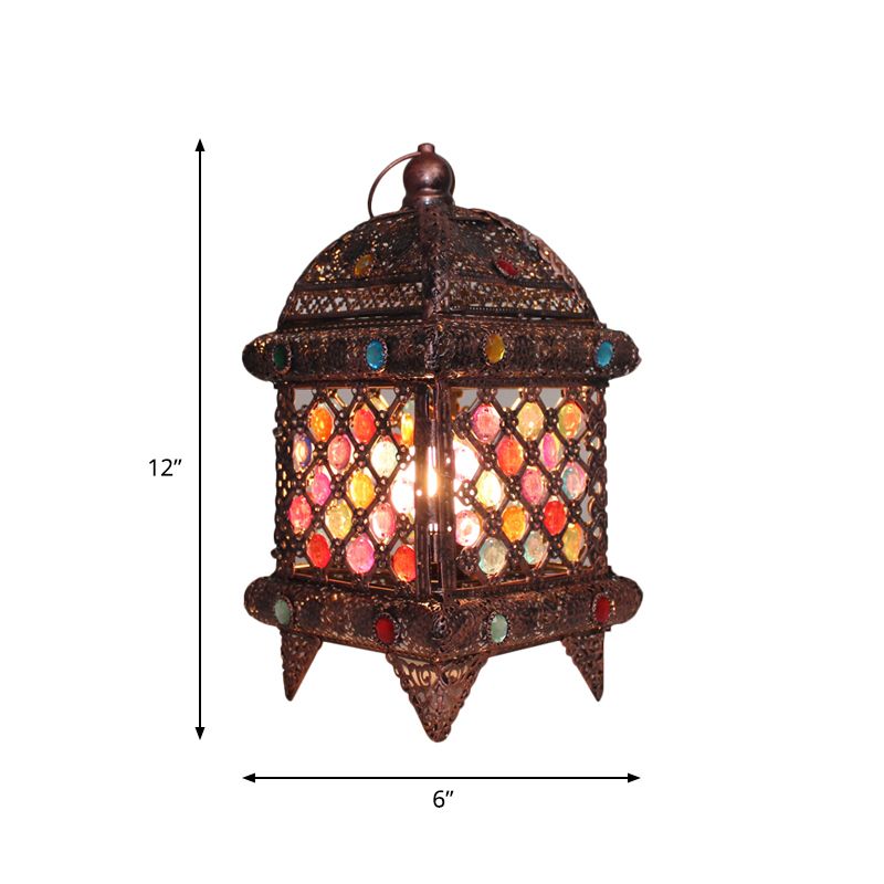 Metal Copper Night Table Lighting Lantern 1 Head Bohemian Nightstand Light for Living Room