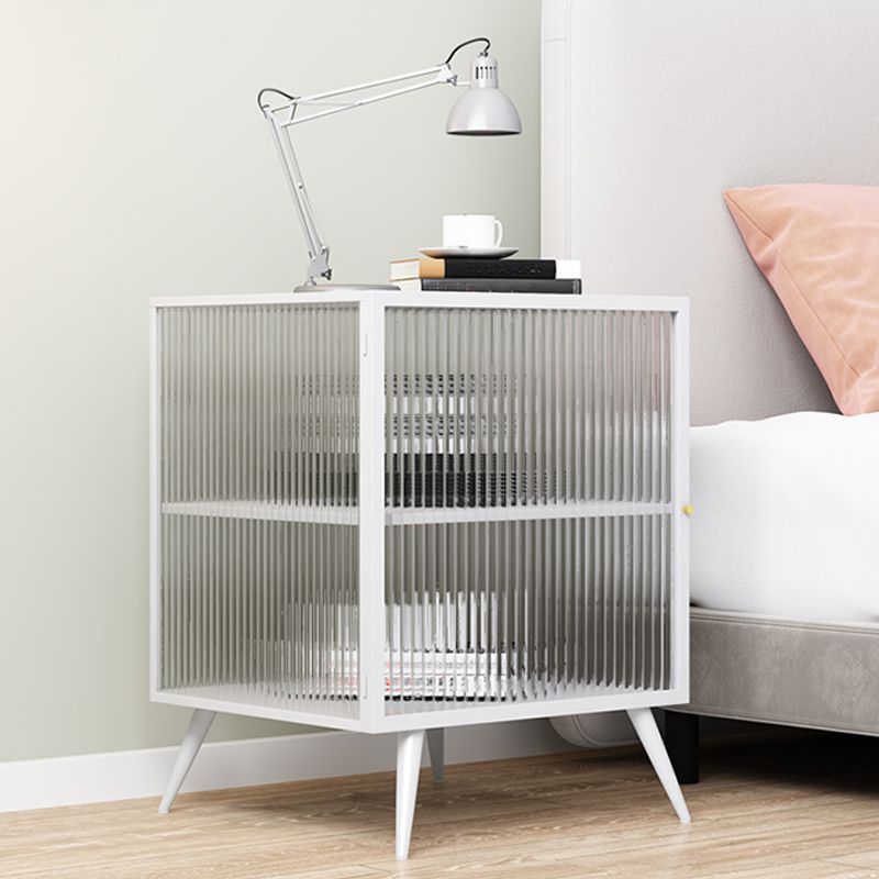 Modern Metal Bed Cabinet Stone Top 1-Shelf Nightstand in Black/White