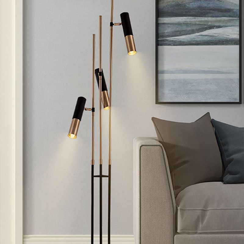 Postmodern 3 Lights Floor Lamp Gold and Black Tubular Spotlight with Metal Shade