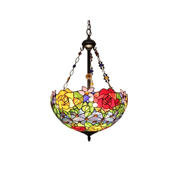 Pendentif multicolore avec une fleur / motif rose Tiffany Style Rustic Glass Plafond Pendant pour salle à manger