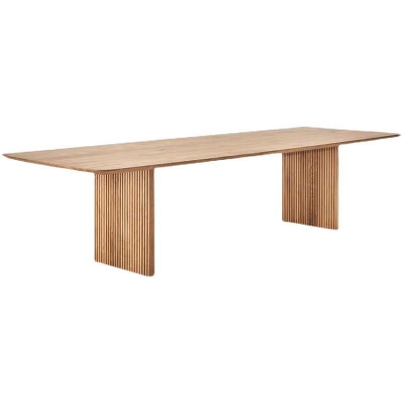 Modern Rectangle Dining Site Table Solid Wood Double Pedestal Kitchen Dining Table