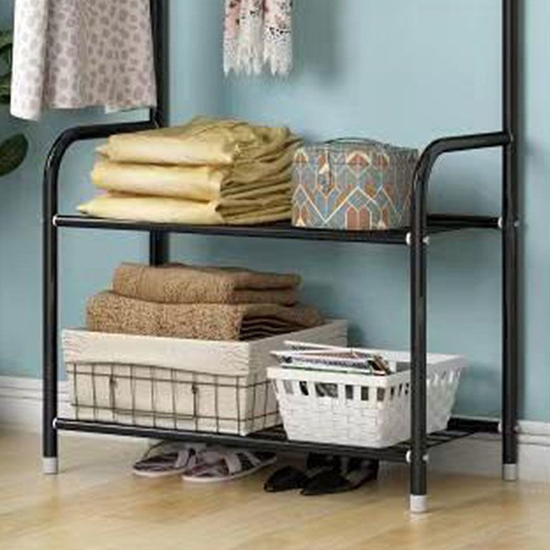 Contemporary Iron Coat Hanger Hallway Coat Rack with 2 Shelves