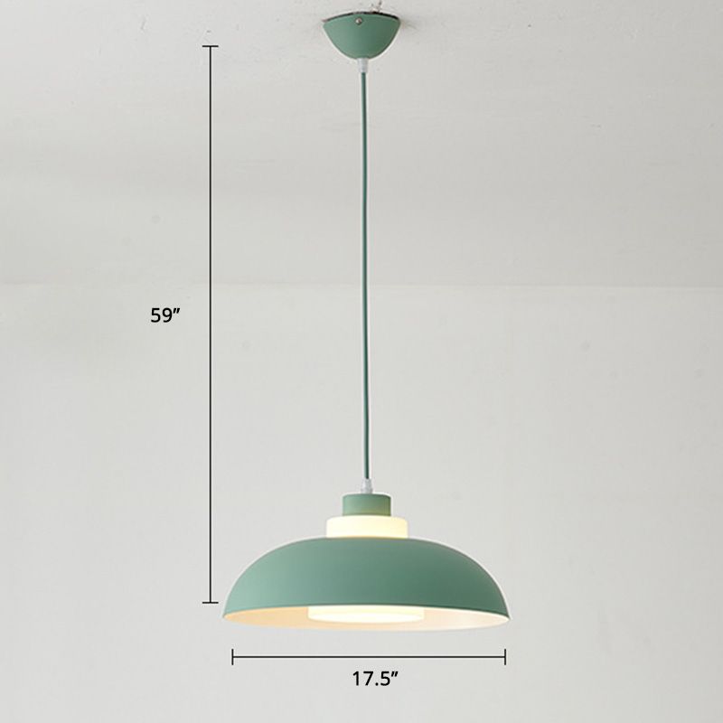 Aluminum Bowl Ceiling Hang Light Macaron Single-Bulb Pendant Lamp with Acrylic Shade Insert