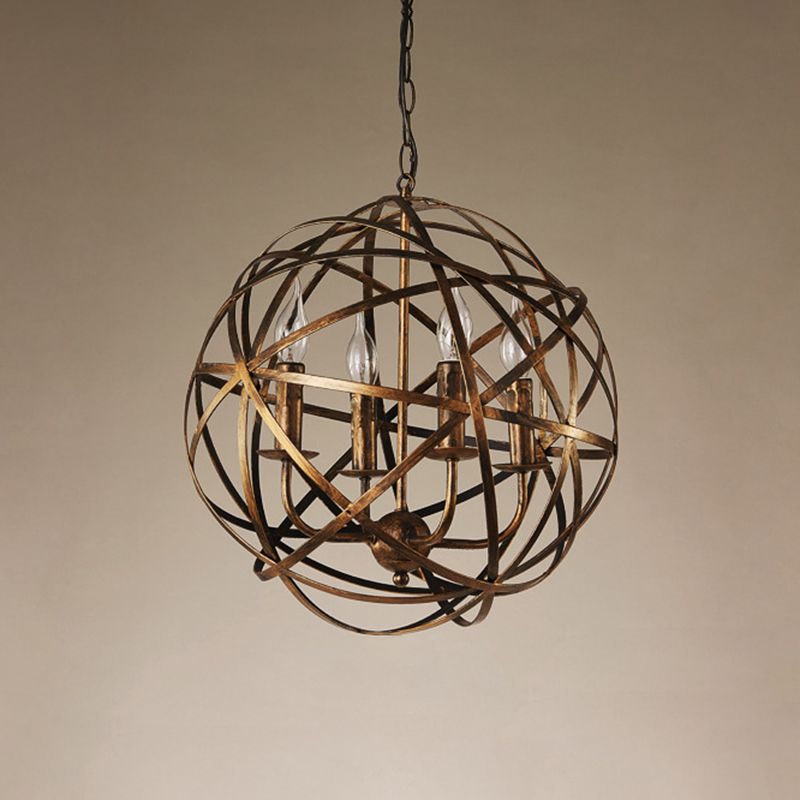 4 Lights Metal Pendant Ceiling Fixture Lamp Rustic with Globe Foyer and Hall Chandelier Lighting